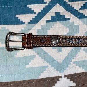 Ariat Western Belt Boys Basketweave Ribbon Inlay Natural